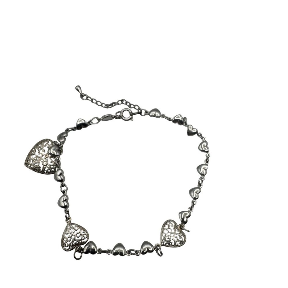 Heart Charm Bracelet Anklet Silver Tone 18KGP Adjustable 9-10 inches